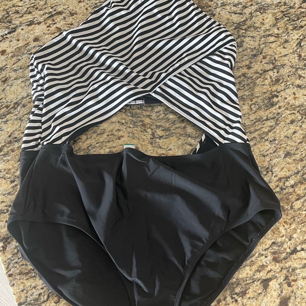 Black and White Striped Swimsuit